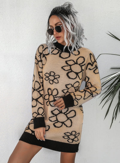 Women Flower Knitted Sweater Dress