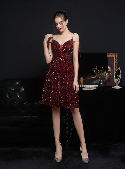 Sexy Spaghetti Straps Sequins Short Praty Dress