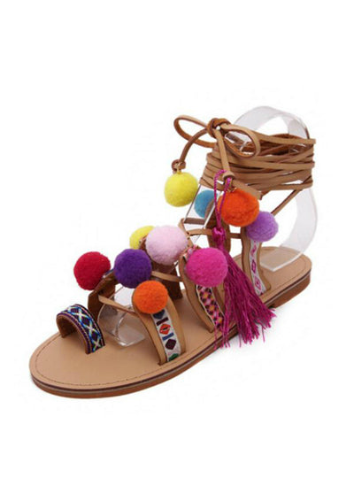 Gladiator Sandals Lace up Knee High Flat Sandals 