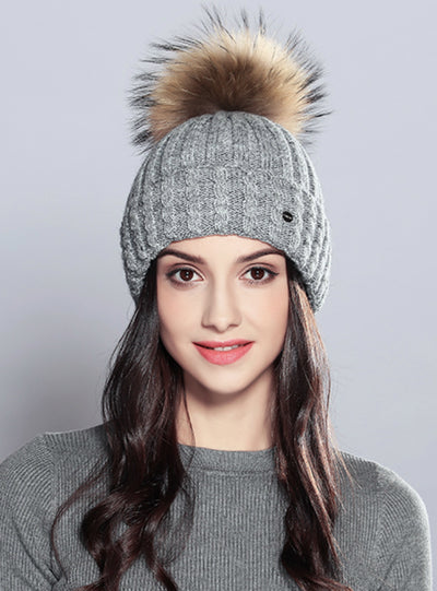 Fur Hat Female Elegant Wool Knitted Winter Brand 
