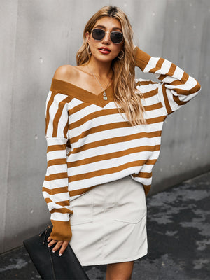 V-neck Striped Warm Sweater
