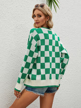 Plaid Color Matching Sweater Cardigan