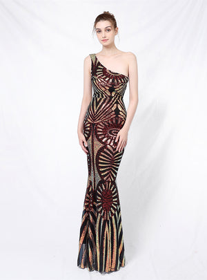 One Shoulder Sequined Fishtail Gown