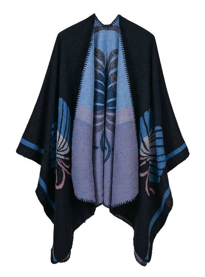 Ladies Cashmere Split Flower Shawl Cape