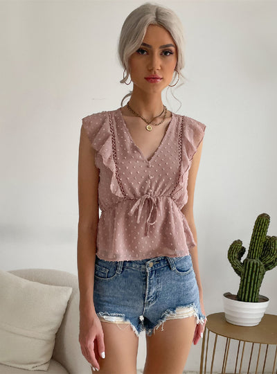 Summer Ruffled Sleeveless Chiffon Shirt