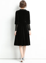 Retro Bubble Sleeve Lace Velvet Dress