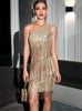 One-shoulder Fringed Sequined Dress