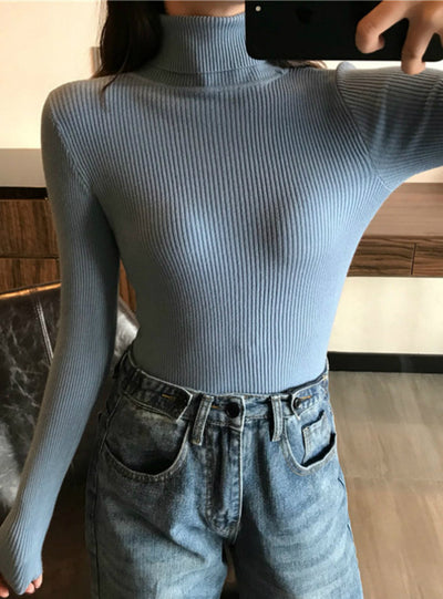 Winter Thick Sweater Women Knitted Ribbed Pullover Sweater