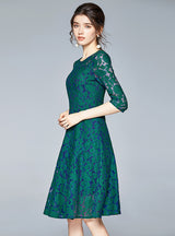 Round Neck 3/4 Sleeves Lace Dress