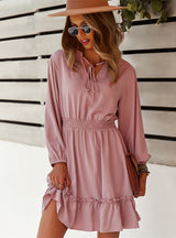 Long Sleeve Autumn Winter Solid Color Dress