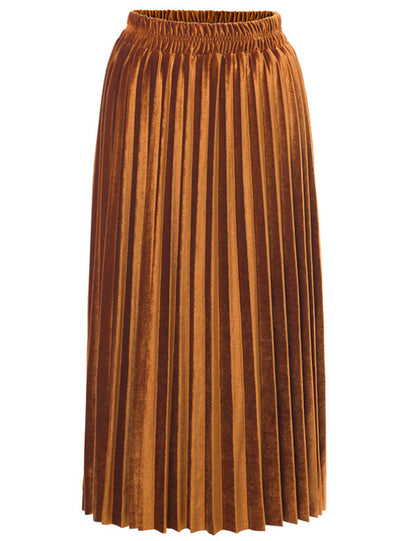 Women's Velvet Pleated Skirt With High Waist