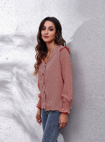 V-neck Long-sleeved Chiffon Shirt