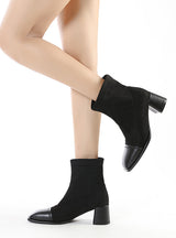 Suede Color Matching Square Head Short Martin Boots
