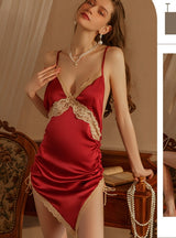 Sexy Ice Silk Lace Stitching Nightdress