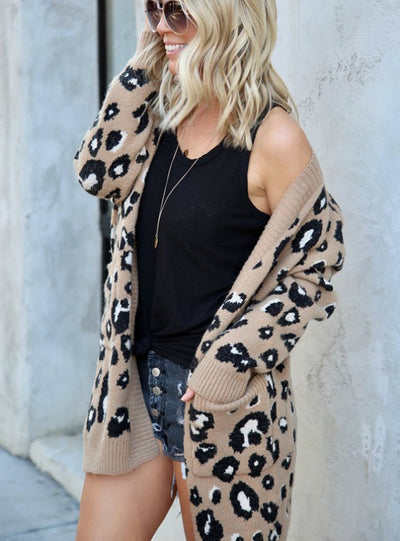 Women'S Long Leopard Cardigan Long Sleeve Sweaters