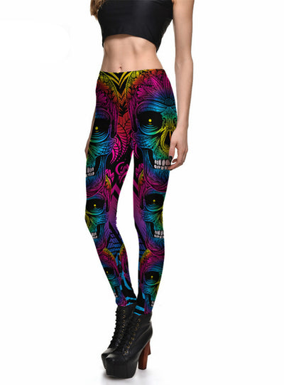 Print Fitness Leggings Colorful Skull Digital Printing Pants