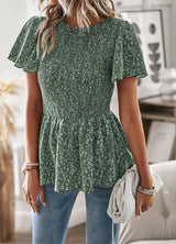 Silm Waist Print Pleats Top