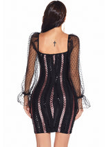 Sexy Backless Mesh Stitching Sequined Dress