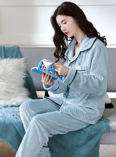 Pink Velvet Long Sleeve Pocket Sleepwear