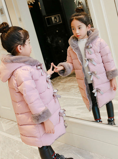 Long Padded Cotton-Padded Jacket With Bow
