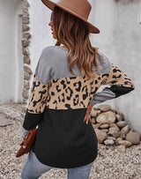 Leopard Print Stitching Long Sleeves Sweater