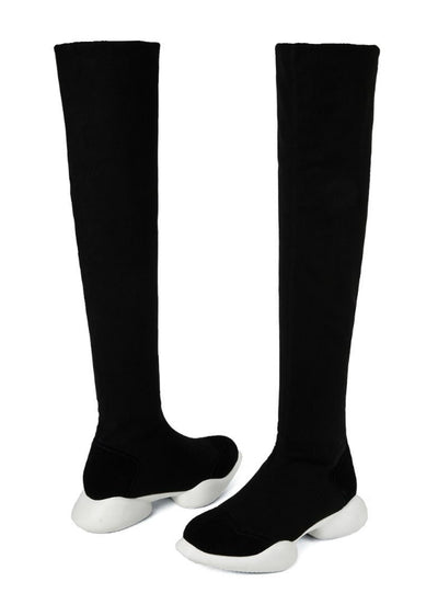 Genuine Leather+Stretch Fabrics Elastic Boots 