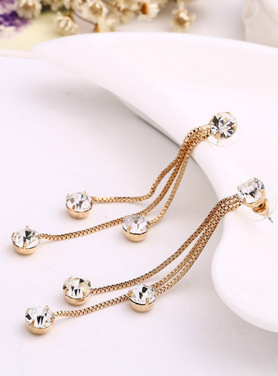 Rhinestone Earrings Brief Personality Tassel 