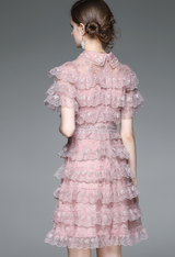 Ruffled Lace Stitching Short Sleeve Dress