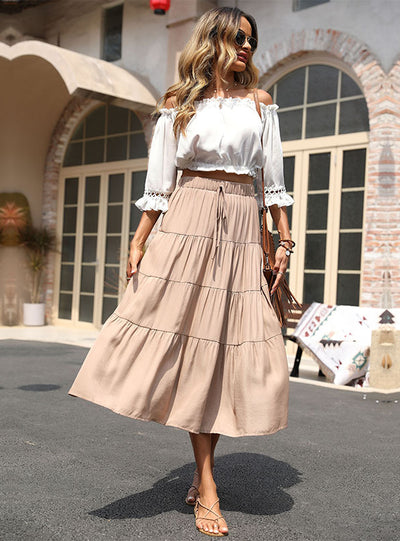 Cake Skirt Elastic Waist Rayon Skirt
