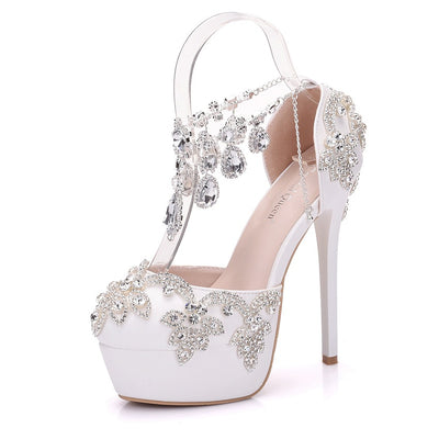 Women White Rhinestone Wedding Shoes