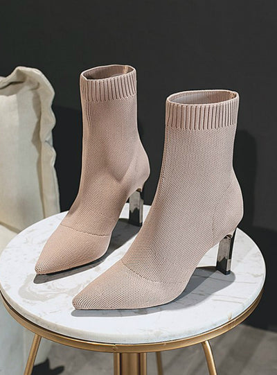 Women Stretch Fabric Elastic Stilettos Heel Pointed Toe