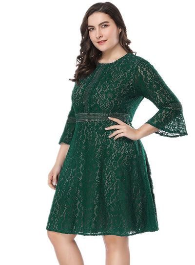 Plus Lace Long Sleeve Short Dress
