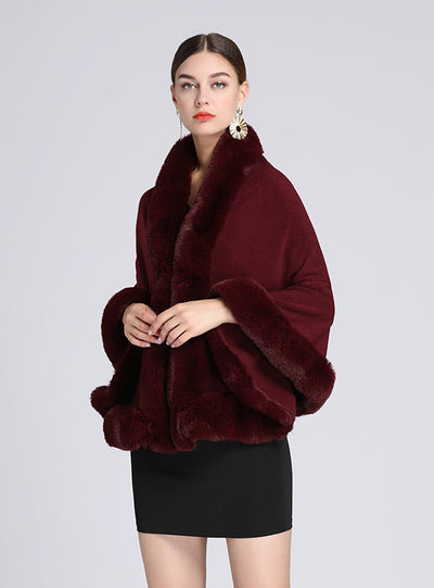 Women Rex Rabbit Fur Collar Shawl Cape