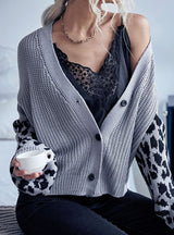 Long Sleeve Leopard Print Stitching Sweater Coat