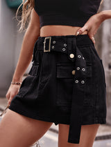 Elastic Waist Denim Overalls Shorts Skirt