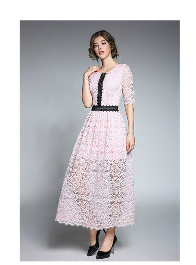 Lace Midi Dress Half Sleeve A-Line Party Dress