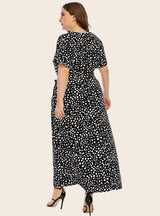 V-neck Short Sleeve Polka Dot Print Dress