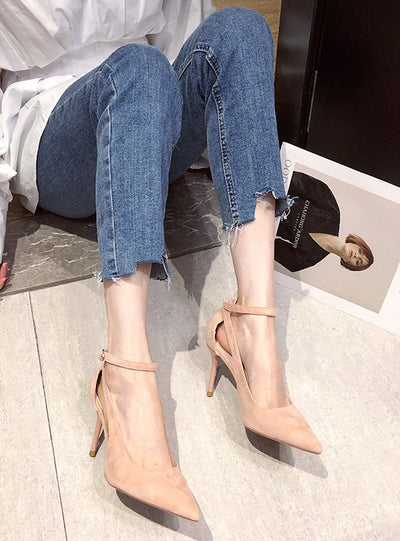 Summer Fine Heel Pointed Buckle Work Shoes