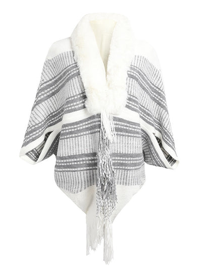 Cape Fringed Cardigan Fur Collar Coat