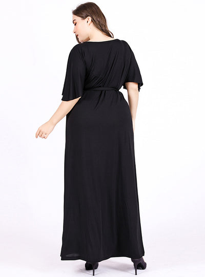 V-neck Short Sleeve High Waist Chiffon Dress
