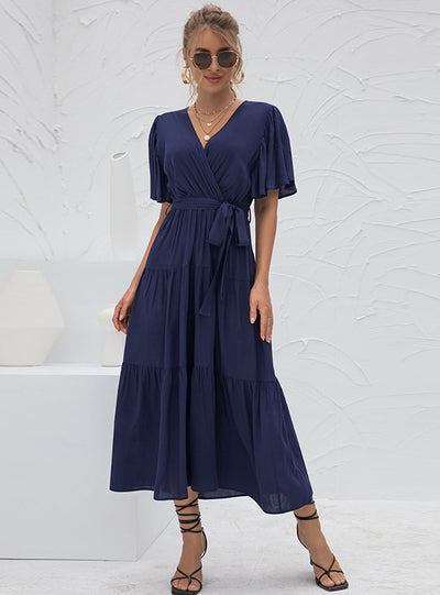 Sexy V-neck Stitching Long Dress