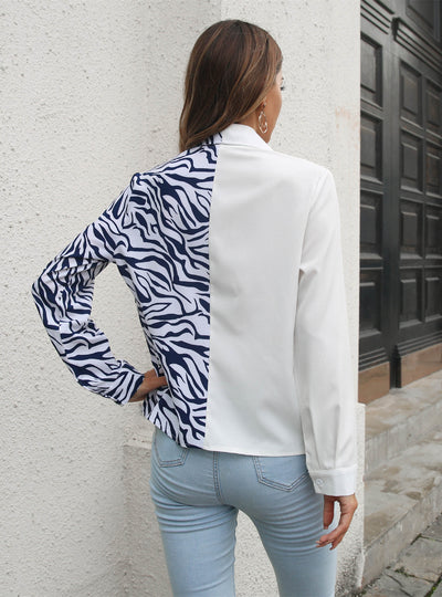 Spliced Long-sleeved Shirt Chiffon Top