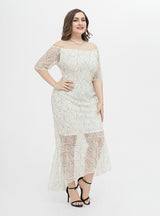 White Lace Off the Shoulder Short Sleeve Dress