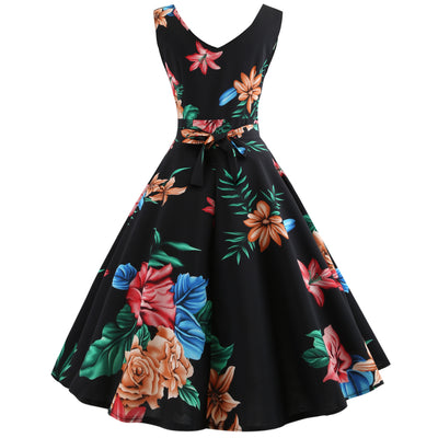 Sleeveless V-neck Retro Dress