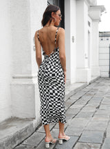 Satin Swing Side Split Backless Sling Dress