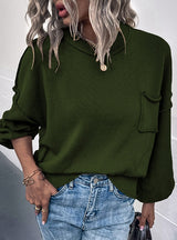 Solid Color Lantern Sleeve Pocket Sweater