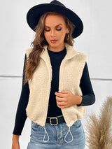 Lapel Zipper Sheep Plush Vest Coat