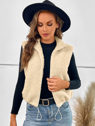 Lapel Zipper Sheep Plush Vest Coat