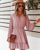Long Sleeve Solid Color Waist Dress