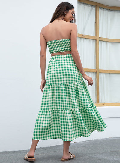 Loose Beach Plaid Print Skirt